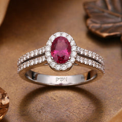 Oval Shape Ruby Halo Diamond