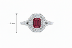 Emerald Cut Ruby Double Halo