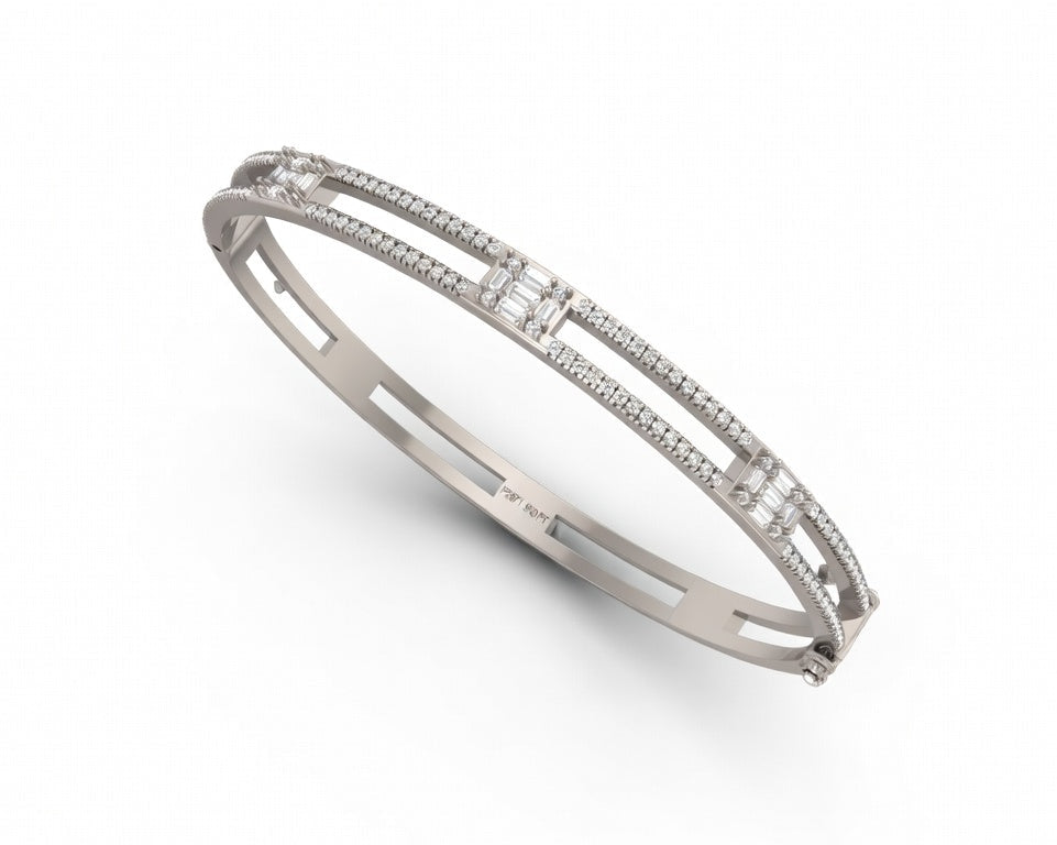 Five Cluster Baguette and Round Diamonds Bangle