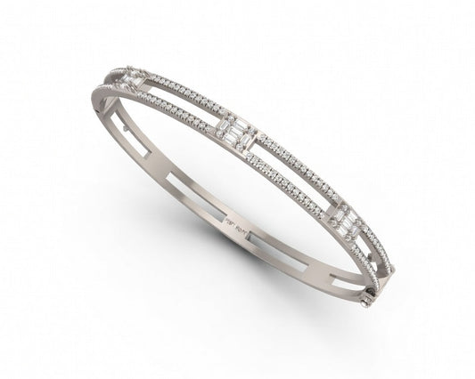 Five Cluster Baguette and Round Diamonds Bangle