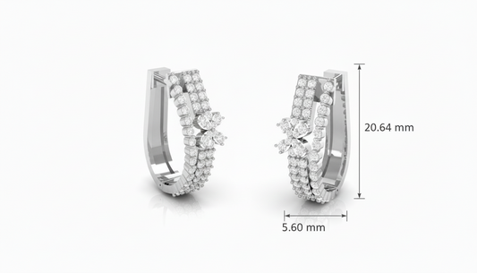Diamond Double Row U-Shape Hoops Floral Earrings