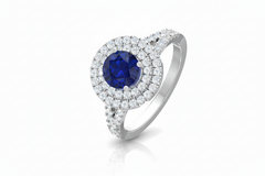 Round Cut Sapphire Double Halo