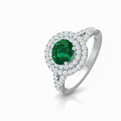 Round Cut Emerald Double Halo