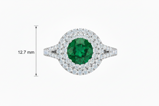 Round Cut Emerald With Double Halo