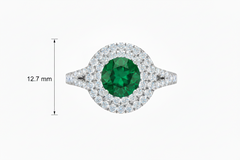Round Cut Emerald Double Halo
