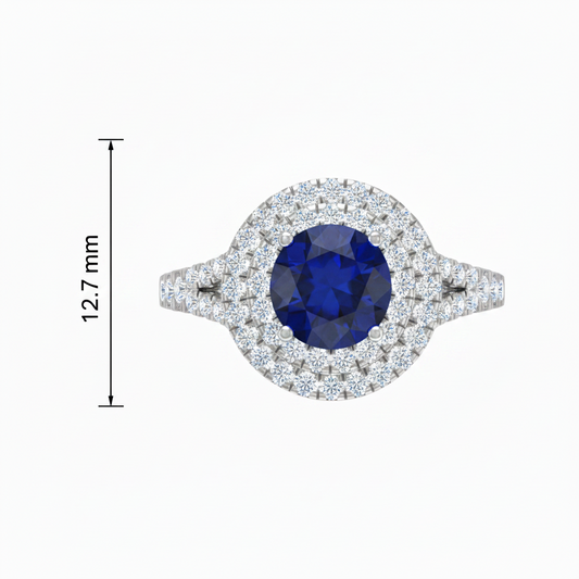 Round Cut Sapphire With Double Halo