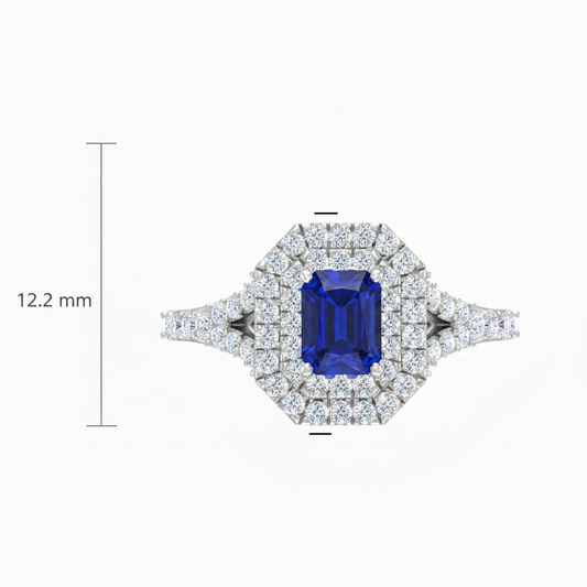 Emerald Cut Sapphire With Double Halo