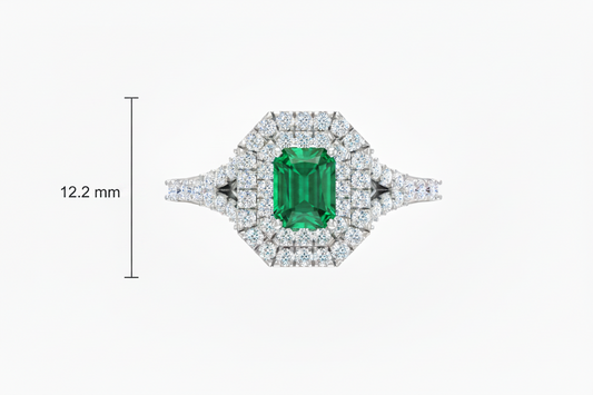 Emerald Cut Emerald With Double Halo