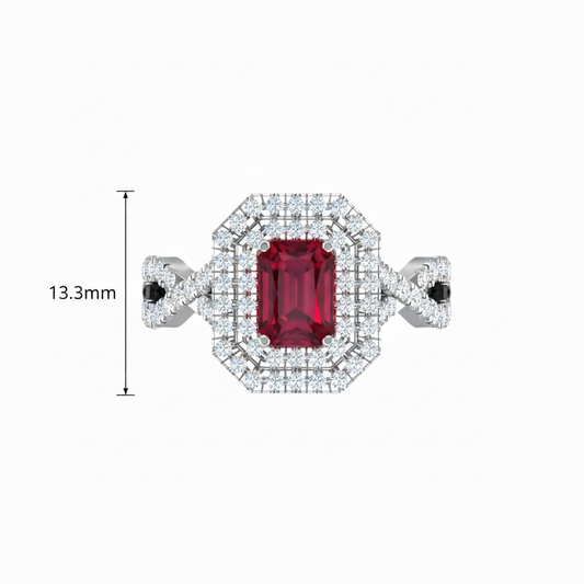 Emerald Cut Ruby One Cart With Double Halo
