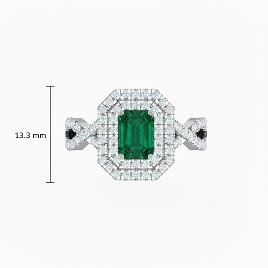 Emerald Cut Emerald One Cart With Double Halo
