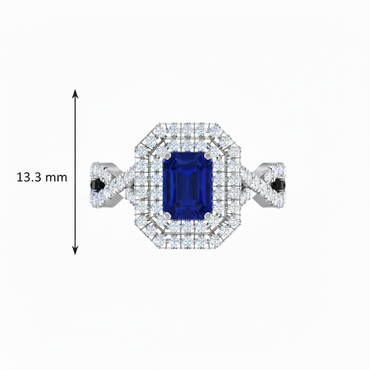 Emerald Cut Sapphire One Cart With Double Halo