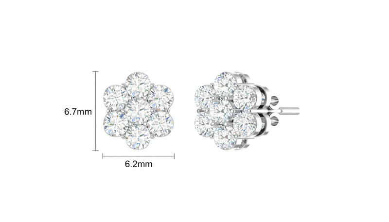 Brilliant Diamond Cluster Flower Stud Earrings