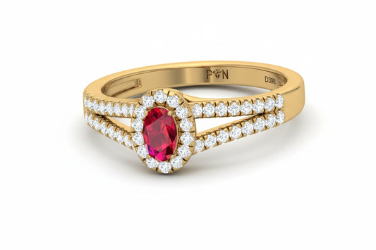Oval Ruby With Diamond Ring