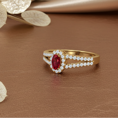 Oval Ruby With Diamond Ring