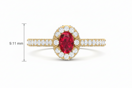 Oval Shape Ruby With Diamond Ring