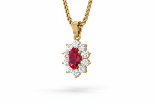 Oval Ruby Shape Diamond Pendant