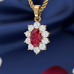 Oval Ruby Floral Halo