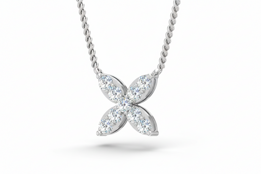 Classic Diamond Flower Cluster Necklace With Chain