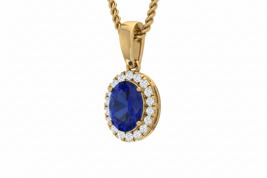 Oval Shape Sapphire Diamond Pendant