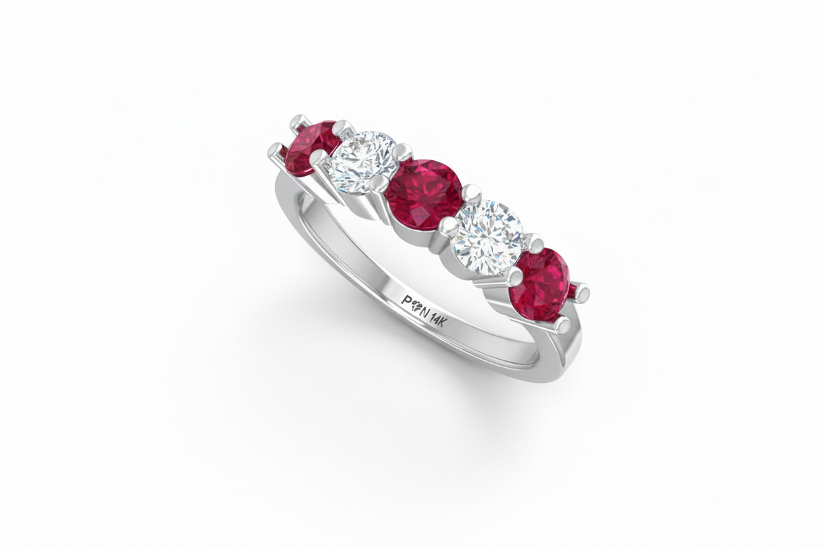 Five Stone Ruby With Diamond