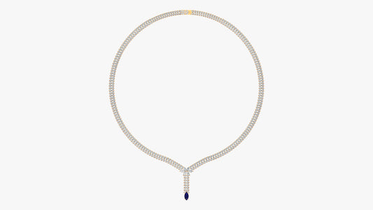 Diamond & Blue Sapphire Lariat Necklace