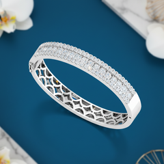 Classic Two-Row Round Cut Diamond Bangle